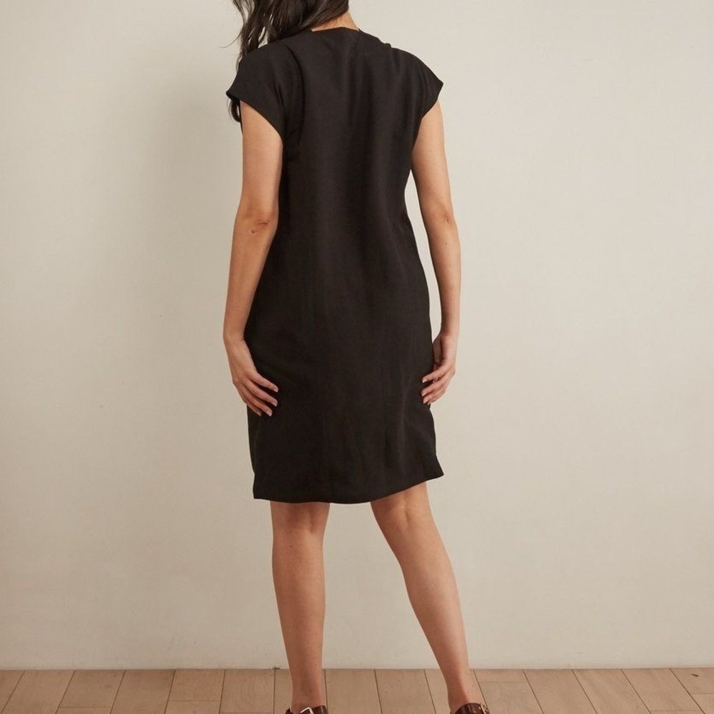 Eve Gravel Byblos Shift Dress Black Linen Blend Small V-Neck Pockets Minimalist - Picture 2 of 13